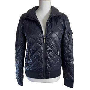 French Connection Dark Blue Quilted Short Puffer Jacket Size Small Full Zipper